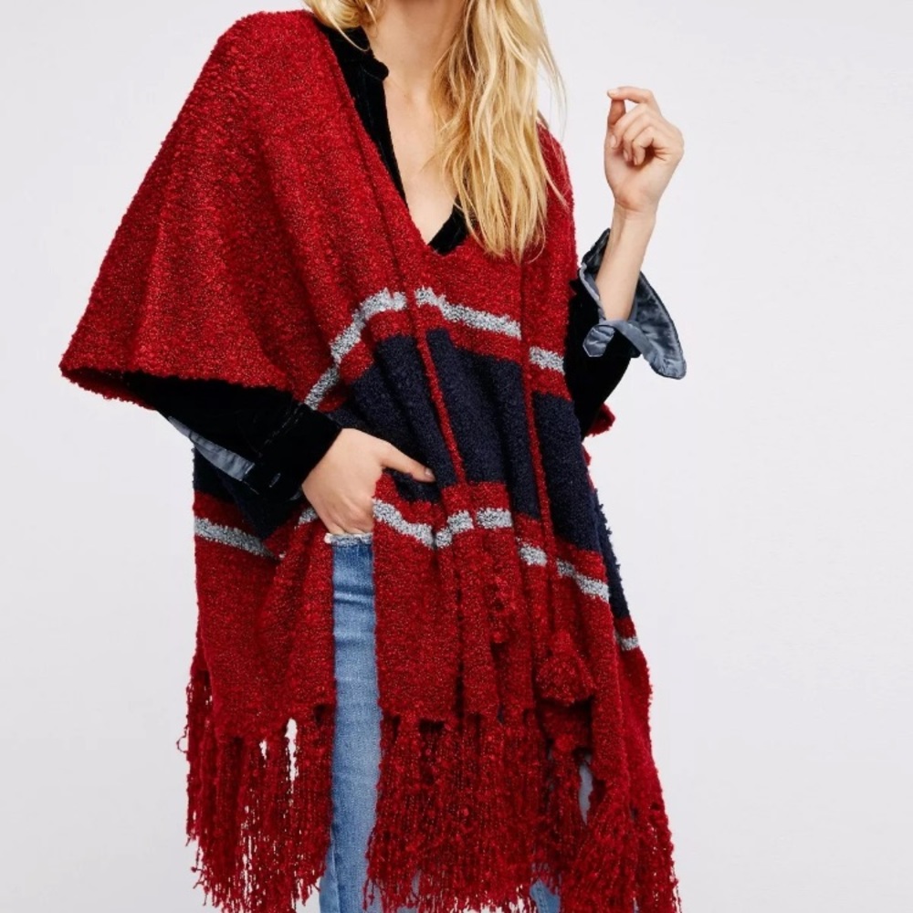 Free People Juno Boucle Poncho in Red